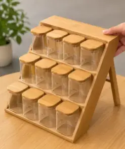 12 Jar Bamboo Spice Rack Organizer with Airtight Storage Containers