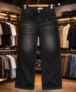 Men’s Classic Black Denim Jeans – Premium Washed Straight Fit