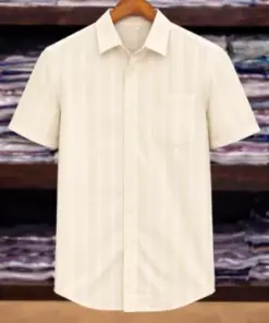 Men’s Premium White Striped Shirt – Half Sleeve Casual Wear