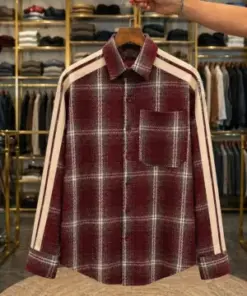 Men’s Checked Flannel Shirt – Maroon & White Plaid Full Sleeve Casual Wear
