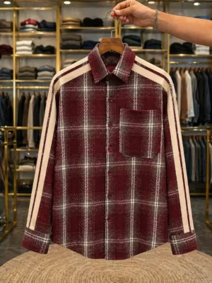 Men’s Checked Flannel Shirt – Maroon & White Plaid Full Sleeve Casual Wear