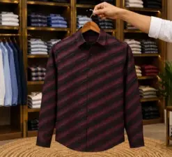 Men’s Classic Maroon & Black Stripe Shirt – Smart Formal Look