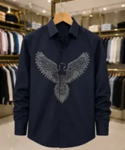 Men’s Premium Eagle Embroidery Shirt – Navy Blue Full Sleeve Shirt