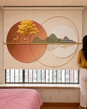 Modern Printed Blackout Roller Blind – Elegant Nature & Geometric Window Curtain