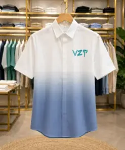 Men’s Stylish Ombre Gradient Shirt – White to Blue Half Sleeve Shirt