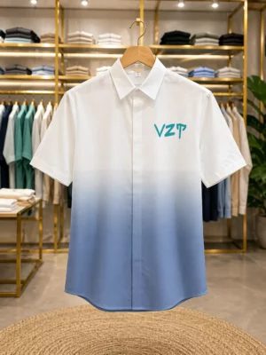 Men’s Stylish Ombre Gradient Shirt – White to Blue Half Sleeve Shirt