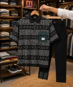 Men’s Premium Printed Shirt with Black Trouser – Stylish Combo Set