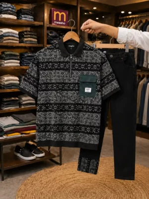 Men’s Premium Printed Shirt with Black Trouser – Stylish Combo Set