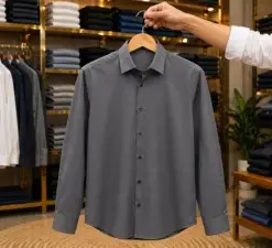 Men’s Smart Fit Grey Shirt – Premium Fabric Full Sleeves