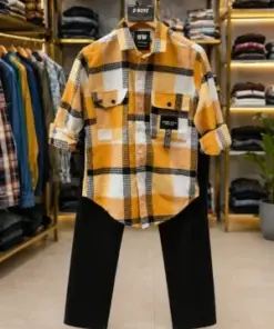 Men’s Smart Wear Combo Set – Checked Shirt with Solid Pants