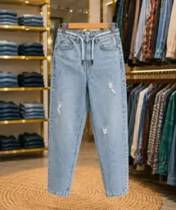 Men’s Street Style Light Wash Denim Jeans – Distressed Relaxed Fit
