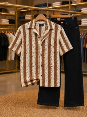 Men’s Premium Striped Shirt & Black Jeans Combo Set – Stylish Casual Wear