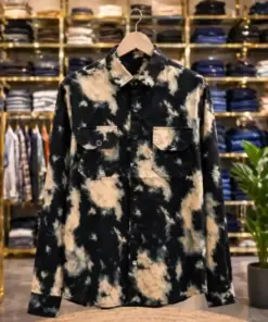 Men’s Tie-Dye Printed Shirt – Black & Beige Designer Full Sleeve Shirt