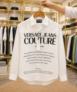Men’s Premium Typography Print Shirt – White Luxury Statement Casual Wear