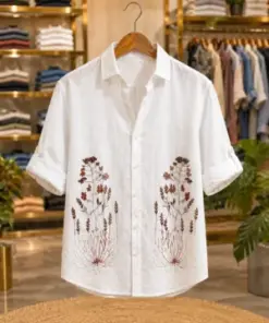 Men’s White Designer Floral Shirt – Stylish Half Sleeve Summer Shirt