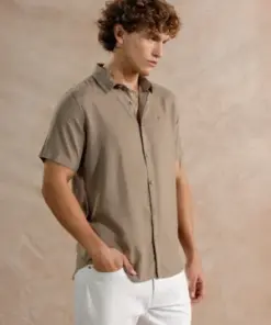 Men’s Taupe Brown Casual Short Sleeve Shirt