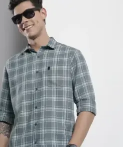Grey & White Tartan Check Slim Fit Casual Shirt – Laid-Back Cool with a Sharp Edge