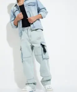 Skyline Cargo – Light Blue Distressed Denim Pants