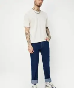 Harbor Blue – Premium Cuffed Straight-Leg Jeans