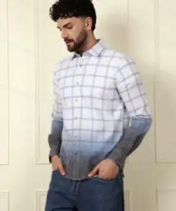 Men's Blue & Grey Ombre Checkered Casual Shirt