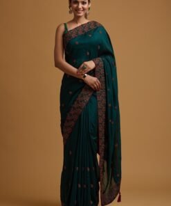 Bottle Green Threadwork Soft Silk Saree