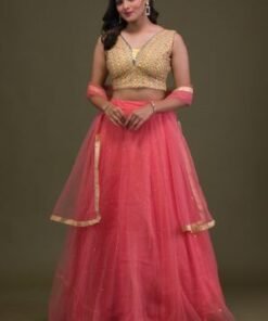 Yellow Mirrorwork Net Readymade Lehenga