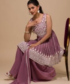 Mauve Threadwork Georgette Readymade Sharara Suit