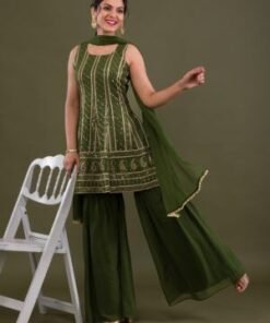 Mehendi Sequins Georgette Readymade Sharara Suit