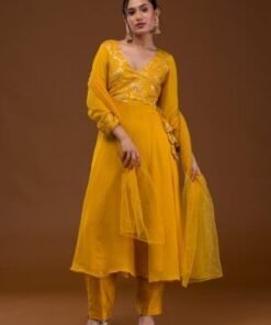 Mustard Sequins Georgette Readymade Salwar Suit