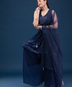 Navy Blue Cutdana Georgette Readymade Salwar Suit