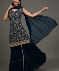 Peacock Blue Threadwork Georgette Salwar Suit