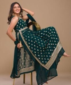 Peacock Blue Zariwork Georgette Readymade Salwar Suit