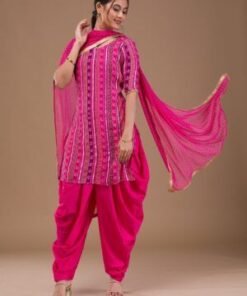 Rani Pink Zariwork Bandhini Readymade Salwar Suit