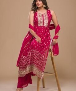 Rani Pink Zariwork Georgette Readymade Salwar Suit