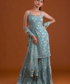 Sea Green Print Georgette Designer Sharara Suit