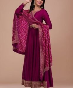 Wine Zariwork Art Silk Readymade Anarkali Suit