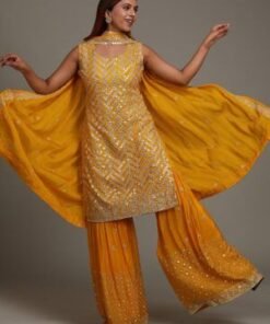Yellow Gotapatti Semi Crepe Sharara Suit