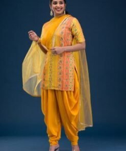 Yellow Printed Georgette Readymade Salwar Suit