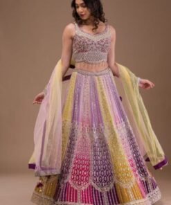 Lavender Mirrorwork Georgette Readymade Lehenga