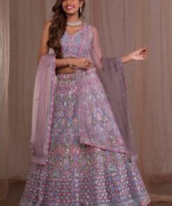 Lavender Mirrorwork Net Readymade Lehenga