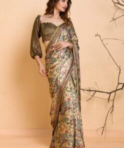 Pink Floral Printed Semi Crepe Designer Saree