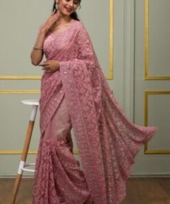 Purple Threadwork Art Silk Designer Saree