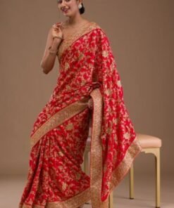 Red Zariwork Georgette Designer Saree