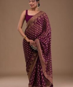 Wine Red Stonework Art Silk Designer Saree