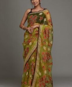 Red Printed Organza Designer Saree