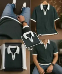 Men’s Ribbed Polo & Casual Shirt Combo | Premium Half Sleeve Summer T-Shirts for Men | Trendy Casual Wear