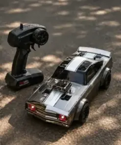 Stylish Grey RC Muscle Car – Racing Design with Front LED Lights
